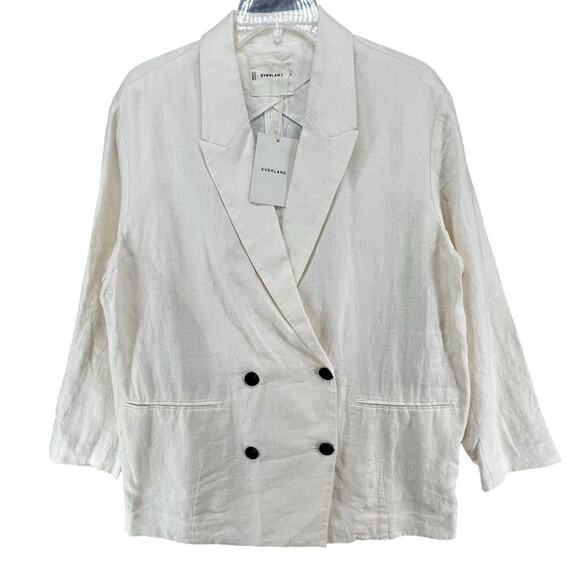 Everlane The Linen Double Breasted Blazer 8 Bone White Flax Relaxed Ethical NEW - Picture 3 of 16